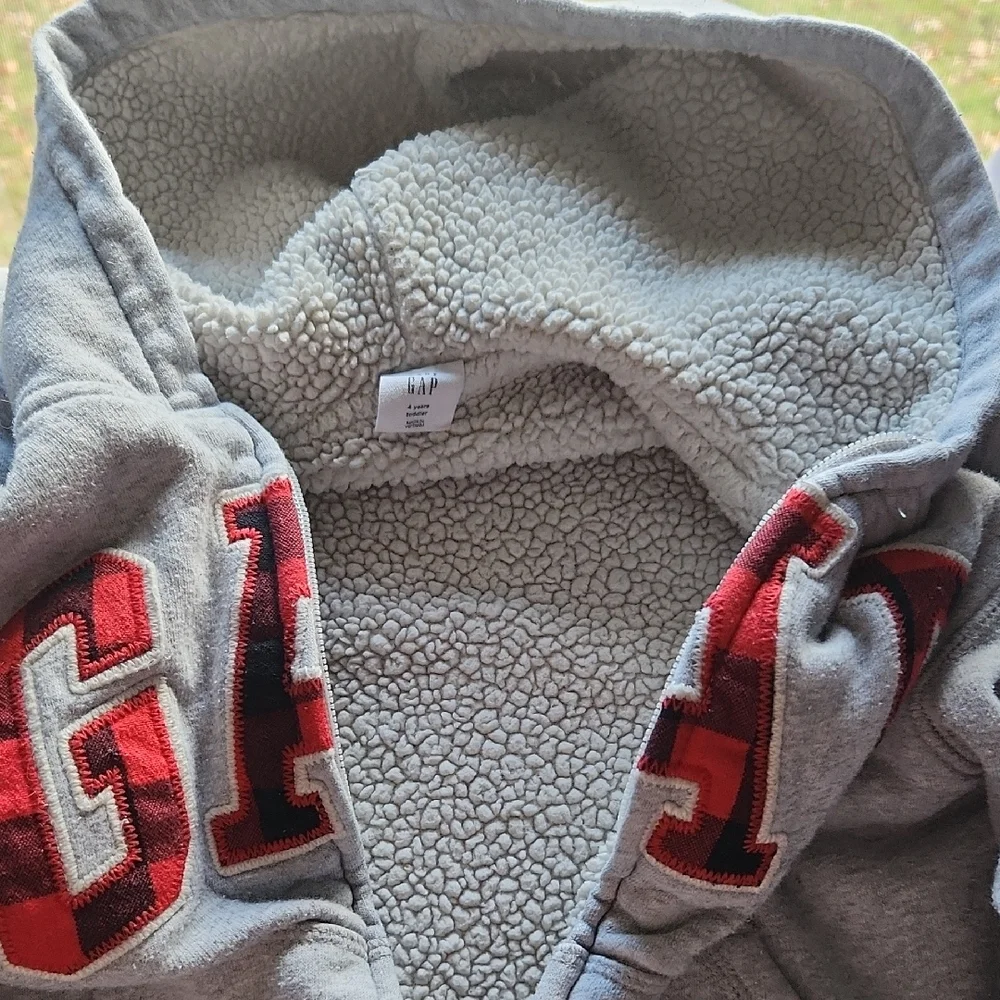 3/$10 Baby GAP Hoodie with Plaid Logo|Sherpa Lining - Picture 5 of 10